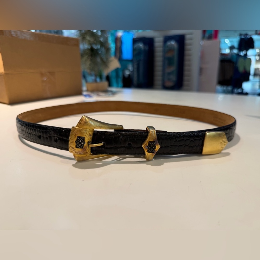 Judith Jack vintage black reptile-embossed leather belt